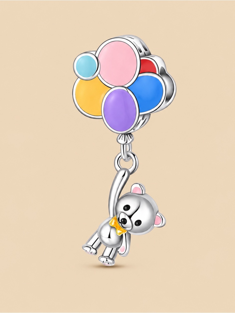 Silver Teddy with Colorful Balloons Charm for Kids